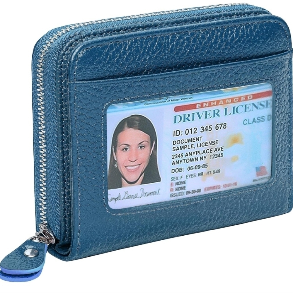 Blue Leather Wallet with ID Window